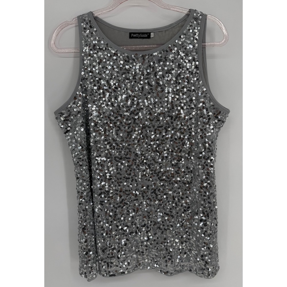 PrettyGuide Womens Silver Sequin Tank Top Scoop Neck Party Blouse Sz XXL